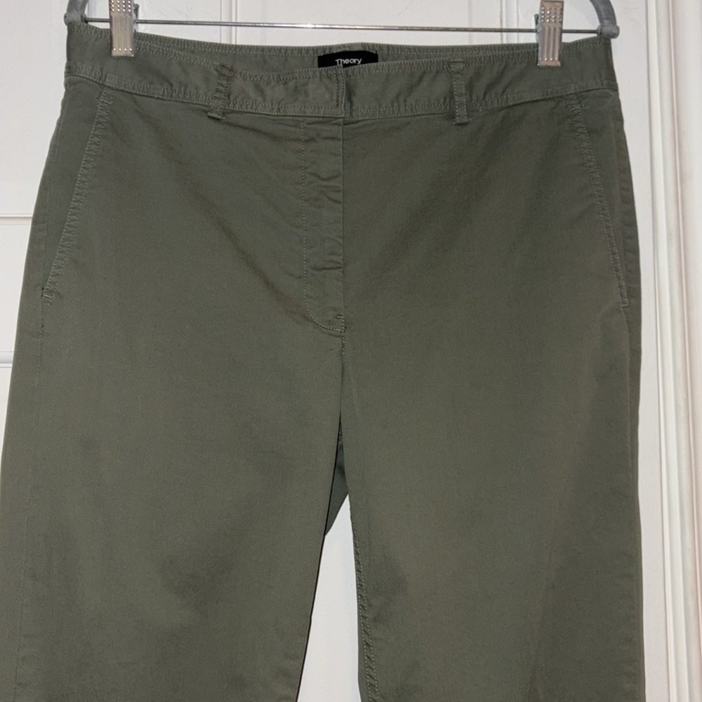 Theory Boyfriend Casual Twill Pant Size 6 Faded Army Green - Picture 3 of 15